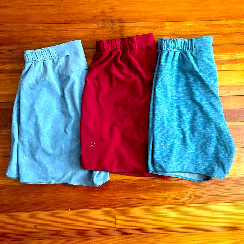 (3) lululemon mens surge shorts with liner medium